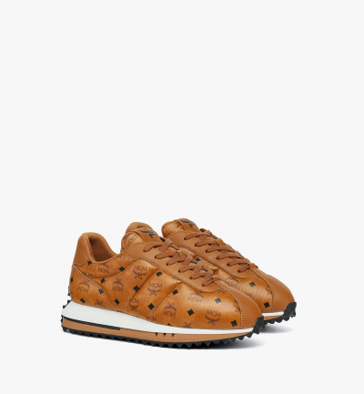 MCM Sneaker Diamante aus gestepptem Leder mit Monogramm Damen COGNAC