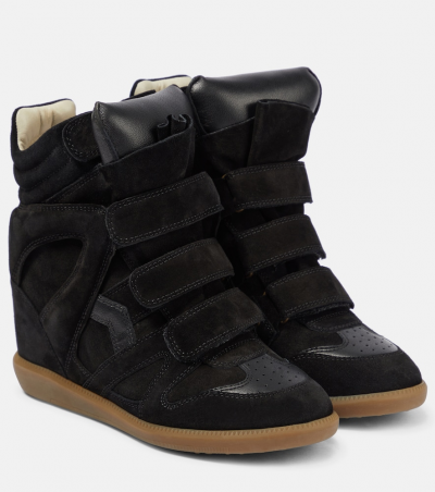Isabel Marant Wedge-Sneakers Bekett aus Veloursleder, Damen, EU 35 Schwarz