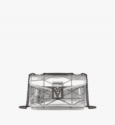 MCM Travia Schultertasche aus gestepptem und geknautschtem Kalbsleder Damen LIGHT SILVER