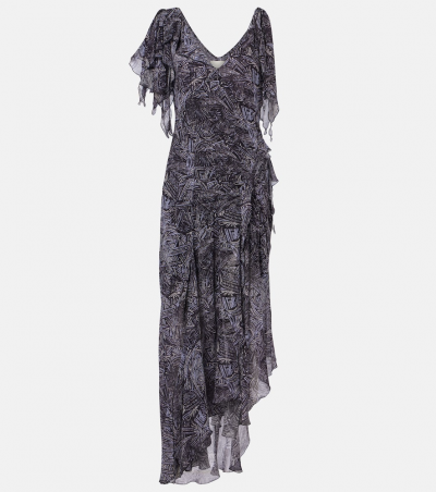 Isabel Marant Midikleid Tylena aus Seiden-Georgette, Damen, DE 32 Blau