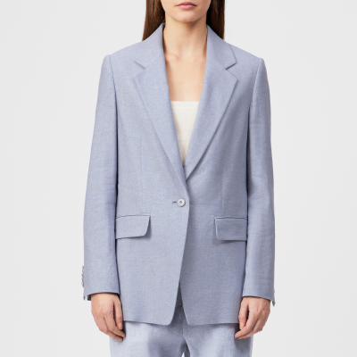DRYKORN GLENDALE Boyfriend Blazer in Leinen-Mix Twill blau 1