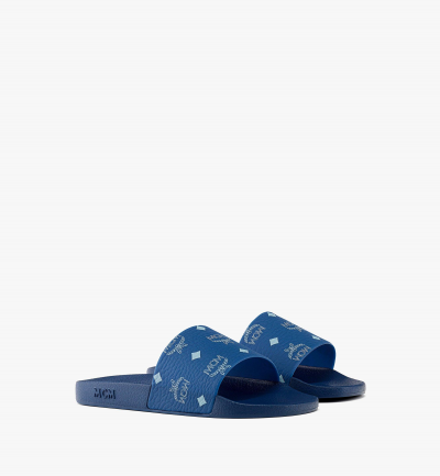 MCM Slides mit Monogramm-Print Damen Blau VISETOS