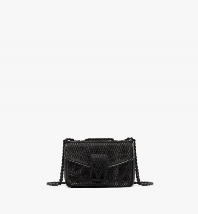 MCM Travia gesteppte Schultertasche in Crystal Satin Nylon Damen Schwarz