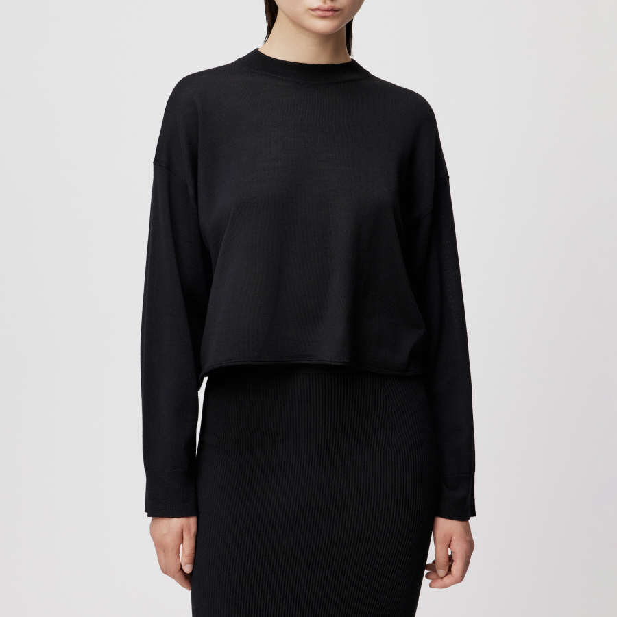 DRYKORN MALESE Verkürzter Pullover in feiner Merinowolle schwarz XS