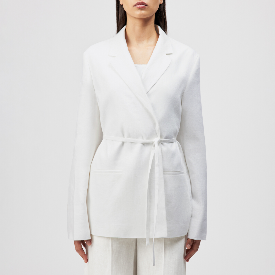 DRYKORN WINCHAM Blazer mit Bindegürtel in reinem Leinen off_weiß 1