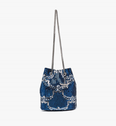 MCM Himmel Pouch aus Leder mit Monogramm und Pailletten Damen NAVY BLAZER