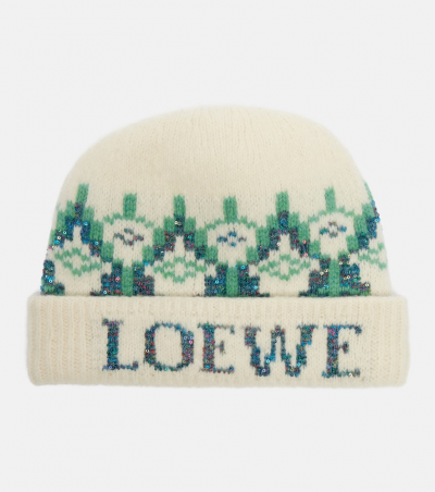 Loewe Mütze aus einem Wollgemisch mit Pailletten, Damen, Einheitsgröße Weiß