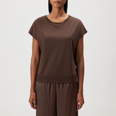 DRYKORN VANOPE T-Shirt in Lyocell-Baumwoll-Mix in Feinstrickoptik braun XS