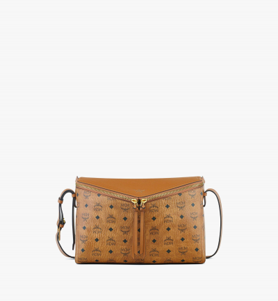MCM Diamant 3D Schultertasche in Visetos Leder-Mix Damen COGNAC