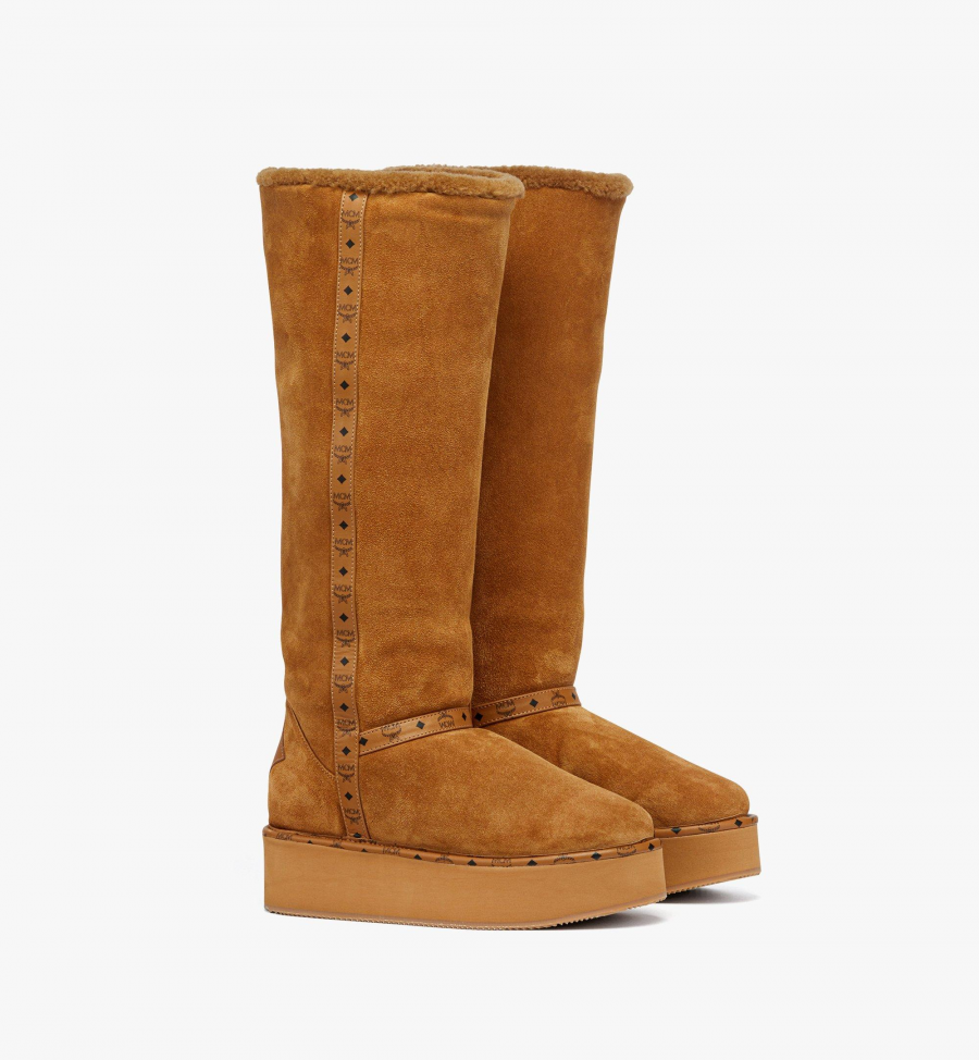 MCM Stiefel aus Kalbsveloursleder Damen COGNAC