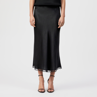 DRYKORN URA-1 Midi Slipskirt mit Spitze in Satin schwarz 24