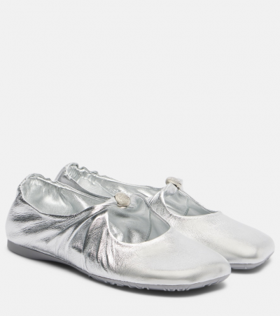 Loewe Ballerinas Pebble Soft aus Metallic-Leder, Damen, EU 37 Silber