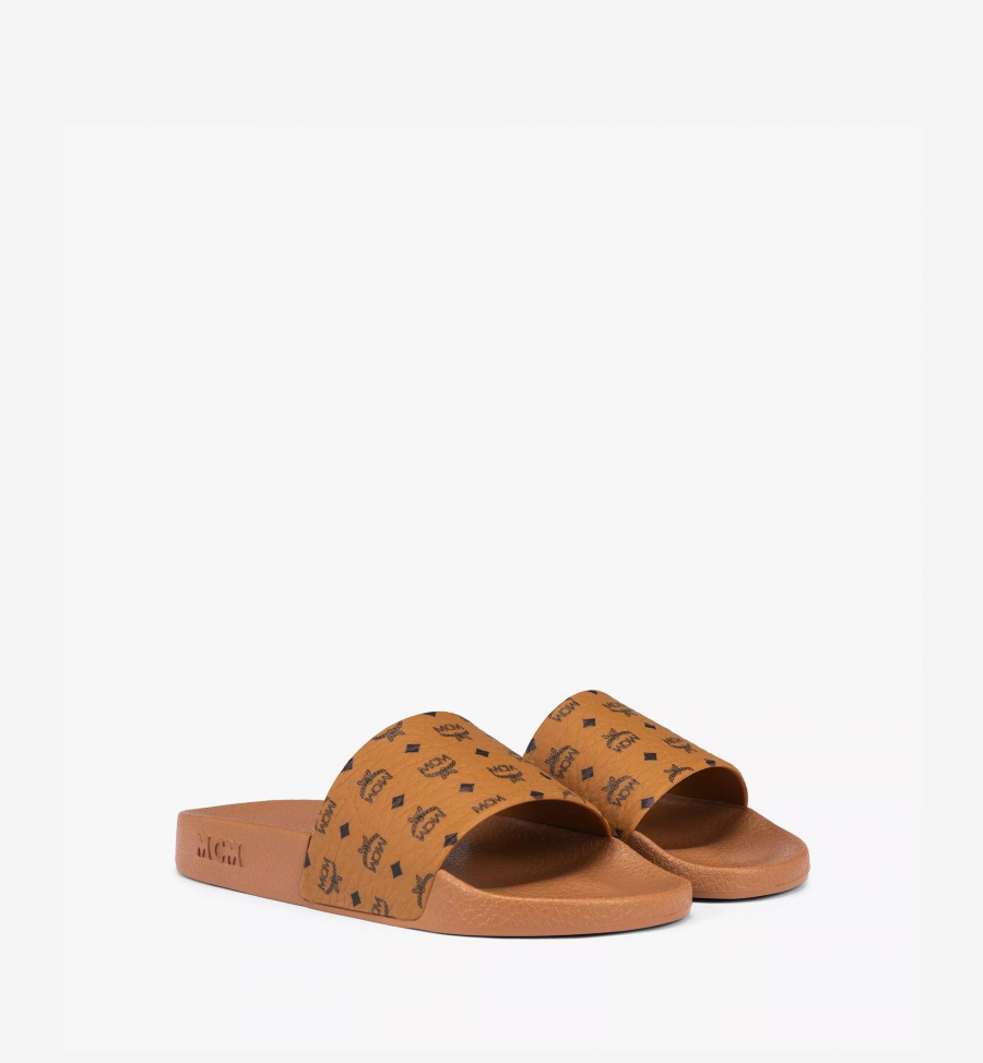 MCM Slides mit Monogramm-Print Damen COGNAC