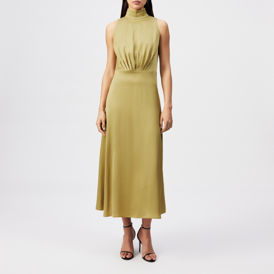 DRYKORN AMABEL Maxi Stehkragen Kleid in Satin braun 2