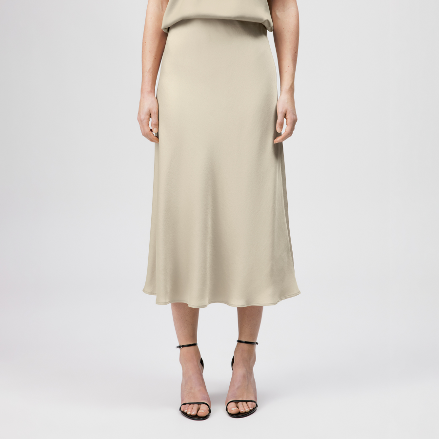 DRYKORN URA Slip-Skirt in Midilänge in Satin beige 25