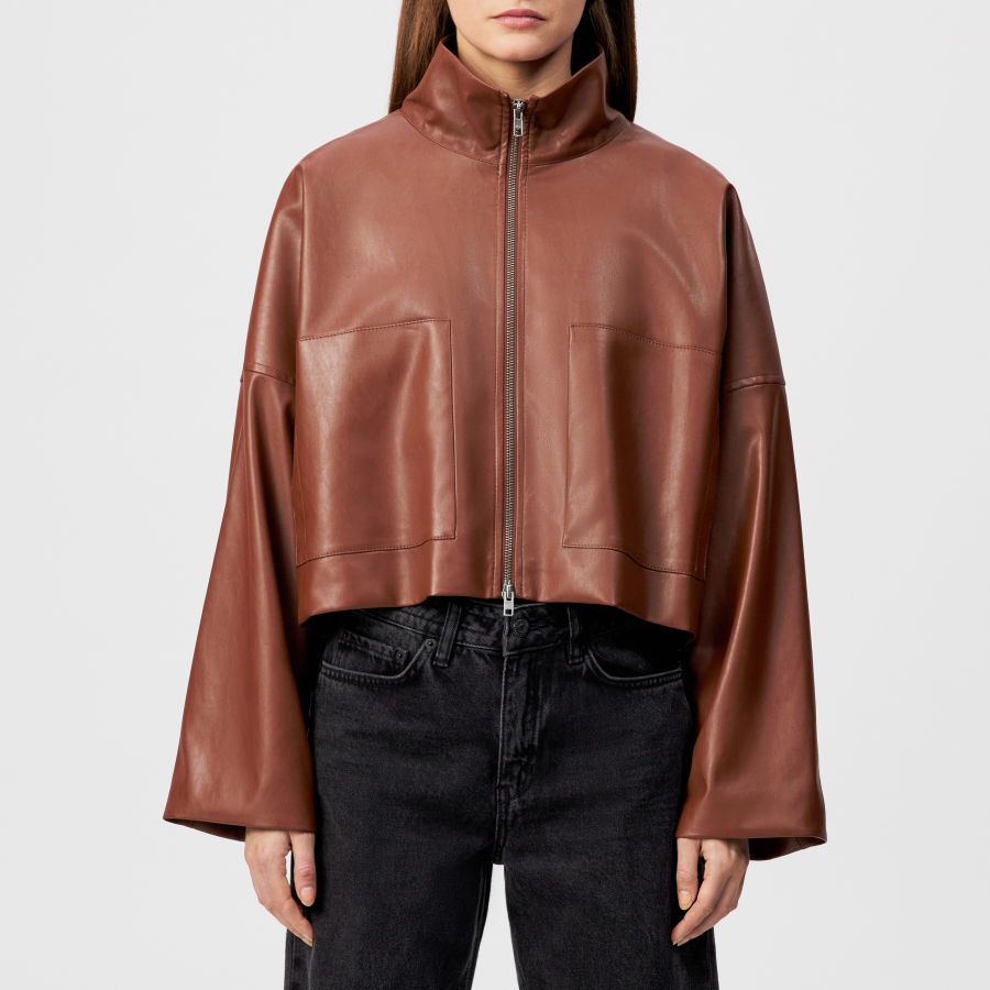 DRYKORN ELSTOW-1 Oversized Jacke in Leder Look braun 1