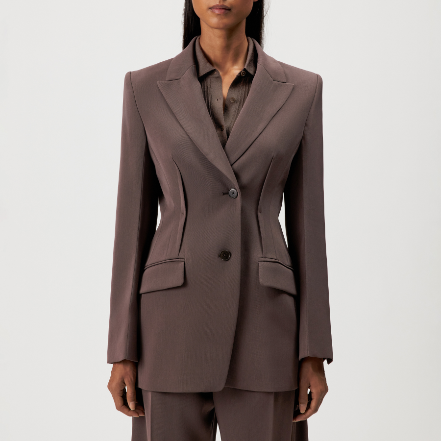 DRYKORN BROCKLEY Taillierter Einreiher Blazer in Techno-Twill braun 2