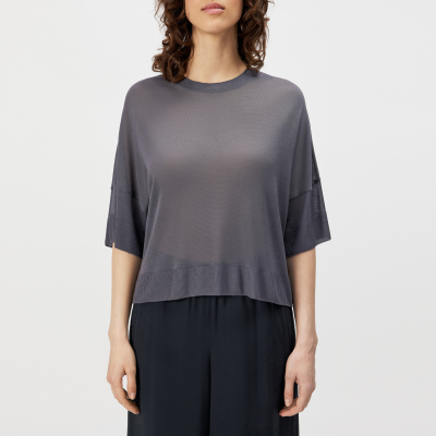 DRYKORN KUSIA Lässiges T-Shirt in glänzender Feinstrick Optik grau XS